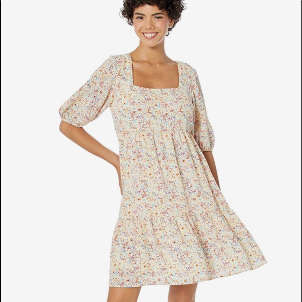 BCBGeneration Square Neck Floral Print Mini Dress  XS & L teal/yellow/coral/Aqua